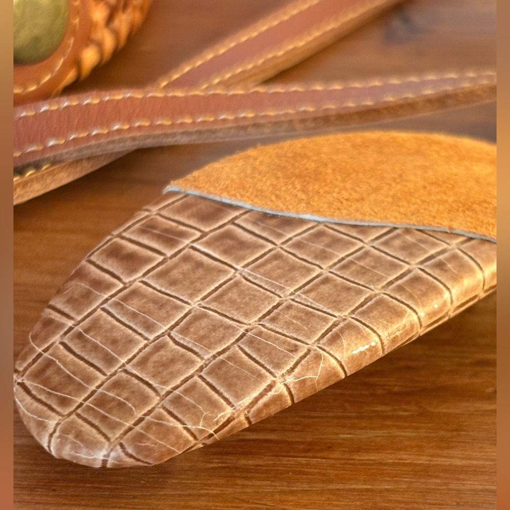 Vintage 90s Avon Tan Suede & Faux Croc Statement Barrette 4” Retro NIB